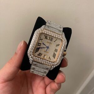 Iced Out Two-Tone Rose Cartier Santos
